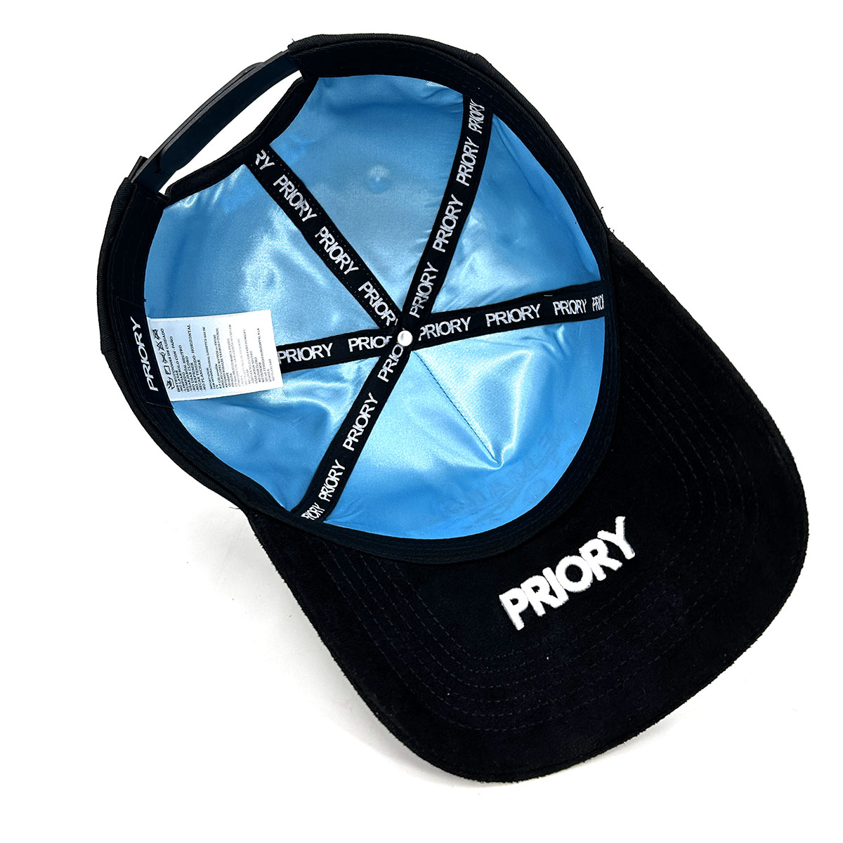 Full Black Suede Cotton Custom Hats 5 Panel 3D Embroidery Blue Lining Baseball Cap