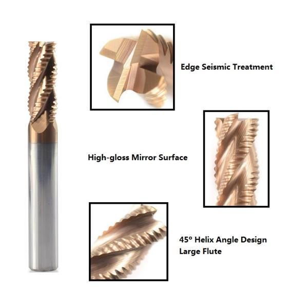 10mm Shank Precision Cutting Tools 4 Flute 45 Degrees TICN Coated Roughing End Mill