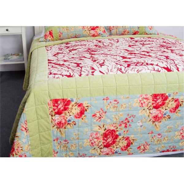 Geometric Quilted Patchwork Bedspreads 3 Pcs Cotton Velvet Embroidered
