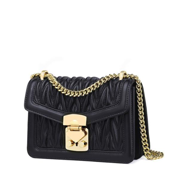 Pleated Cowhide Bags Real Leather Cross-body Bag for Lady Flap Bags with Lock