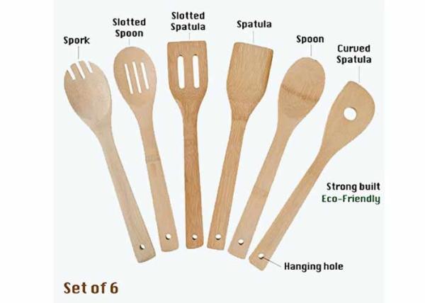 Organic Antimicrobial Wooden Kitchen Cooking Tools Spoons Spatulas Natural Bamboo Color
