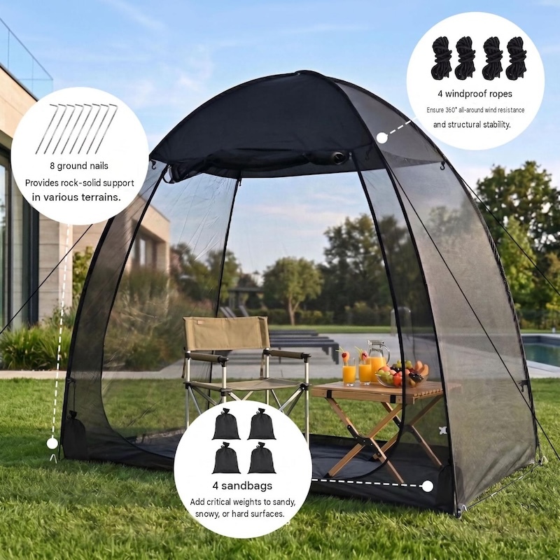 200*120*195CM Lightweight Portable Outdoor Black Pop Up Sports Tent Fit For 2 Person