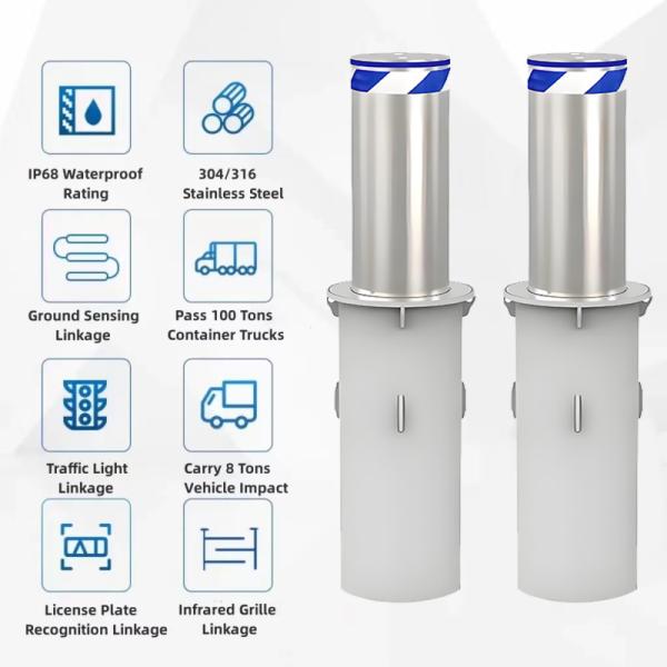 Retractable 100% Duty Rated Hydraulic Rising Bollards Electric Hydraulic Mechanically Operated