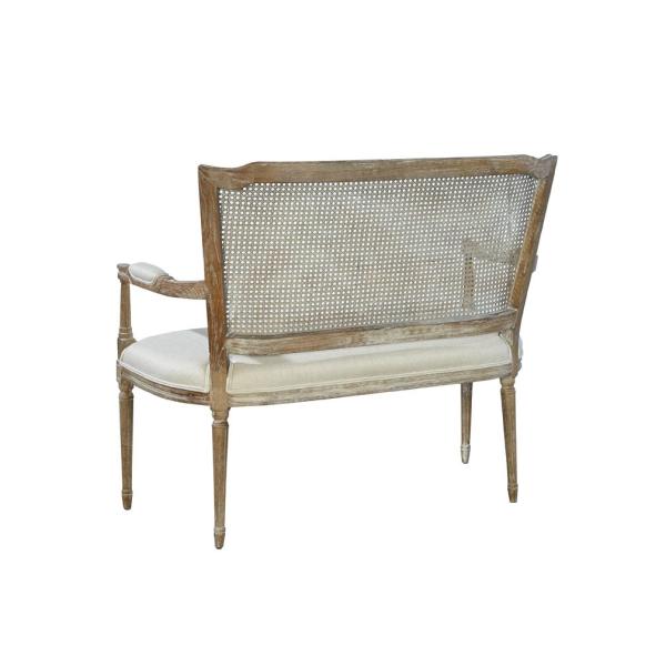 Event linen upholstery rattan back wedding sofa handcrafted wood frame with carved sofa furniture