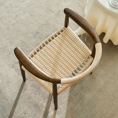 Weave Seat With Arm Modern Restaurant Leisure Black Wood Rattan Dining Room Chair
