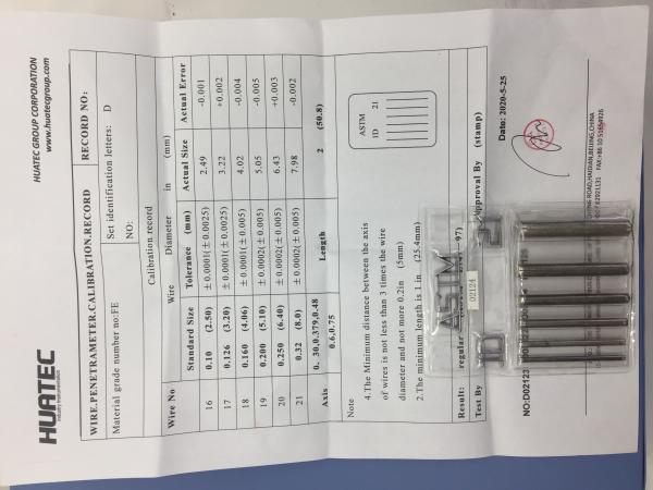 Industrial X-Ray Flaw Detector Wire Penetrameter ASME E1025 ASTM E747 DIN 54
