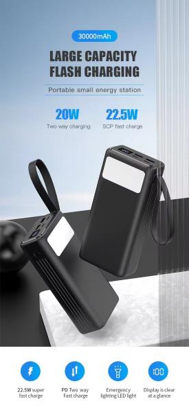 Most Sell Products PD Power Bank IOS Fast Charging Phone Large Capacity 30000mah Power Bank