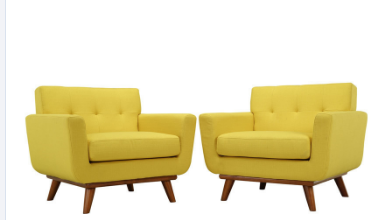 Mid - Century Style Reclining Sectional Sofas , Modern Yellow Fabric Recliner Sofa