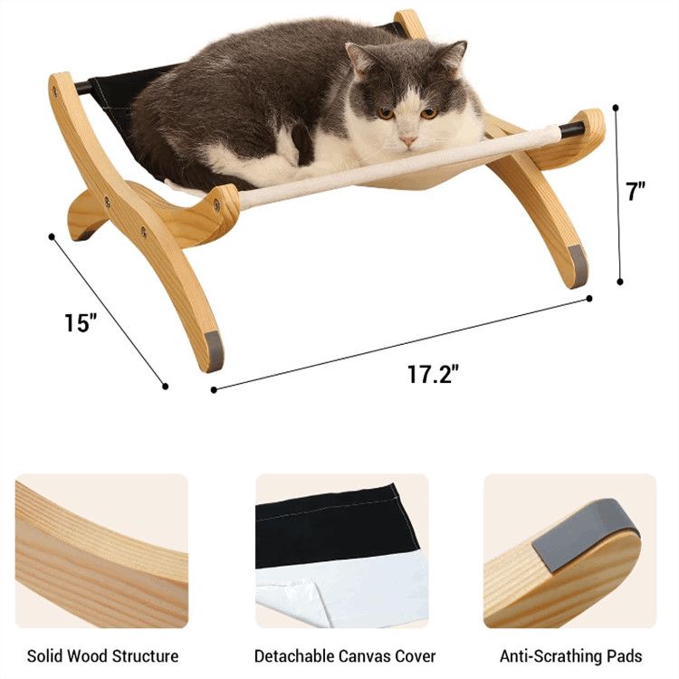 Pet Hammock Cat Sleeping Perch Furniture Indoor Wooden Cat Bed Hammock