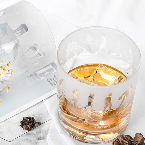 Hot Selling Lead-Free Crystal Whiskey Glass Sandblasted Sea Wave Glass Custom Glass