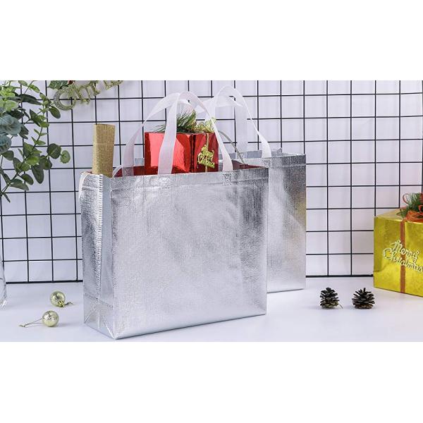 Golden pac Bling Bling Glossy Durable Reusable Medium Non-woven Gift Bag Set Of 5,Shopping Bag,Promotional Bag Silvery