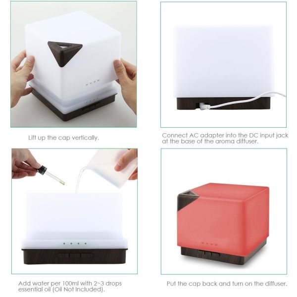 Factory Ultrasonic Aromatic 7 Led Color Cool Misting Air Humidifier 700ml Square Essential Oil Aroma Diffuser for Home Office