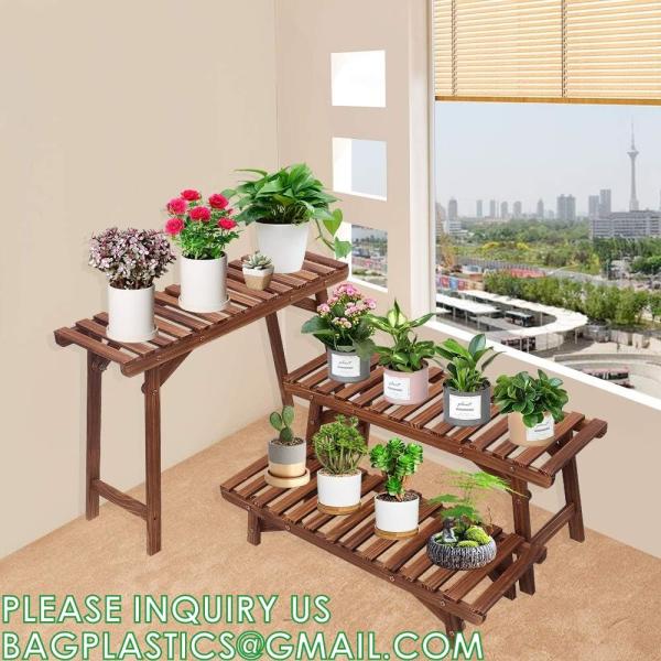 Wood Plant Stand Ladder Plant Shelf, Flower Pot Display Rack Freestanding Planter Holder for Organizer Multiple