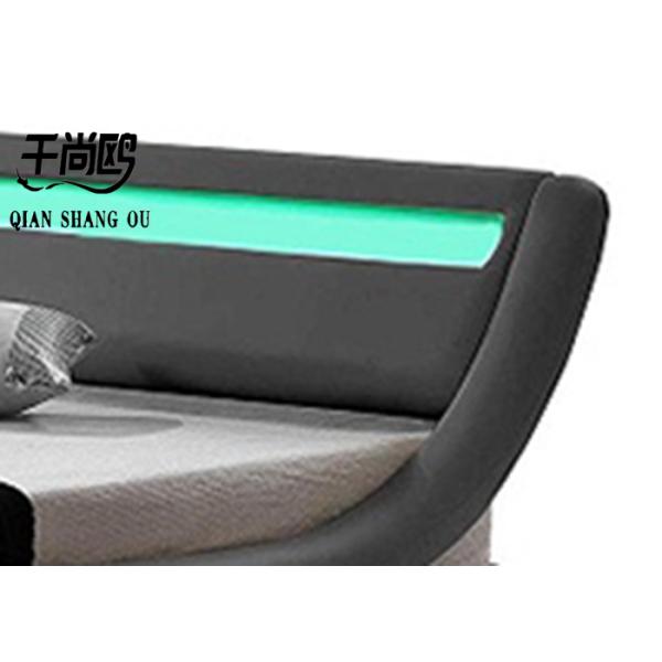 Wave Like Curve upholstered modern platform bed , Genuine Leather Bed Frame