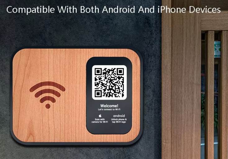 Custom Engraved Wooden NFC WiFi Tag Reusable Tap To Connect QR Code WiFi Sharing For Hotel Porter Hospitality