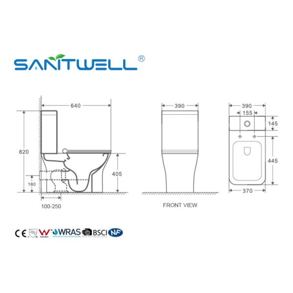 Ceramic White Color Close Coupled Toilet / Washdown Two Piece Toilet