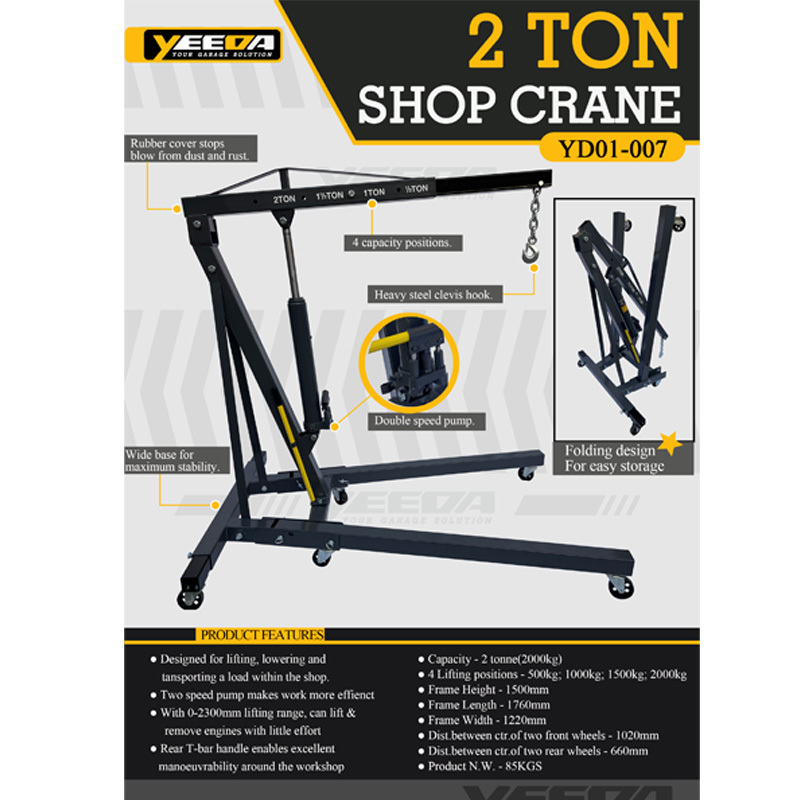 Foldable 2 Ton Shop Crane with Double Speed Pump for Engine Hoist and Hydraulic
