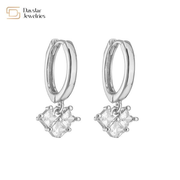 Women Diamond 18k White Gold Plated Earrings Cubic Zirconia Charm Pendant