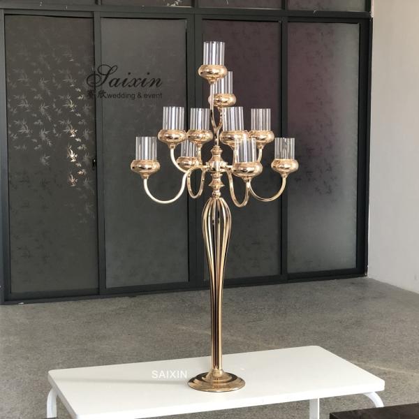 Círculo Metal e Cristal Candelabra 10 Braços 3 Braços de Ouro Casamento Centrais
