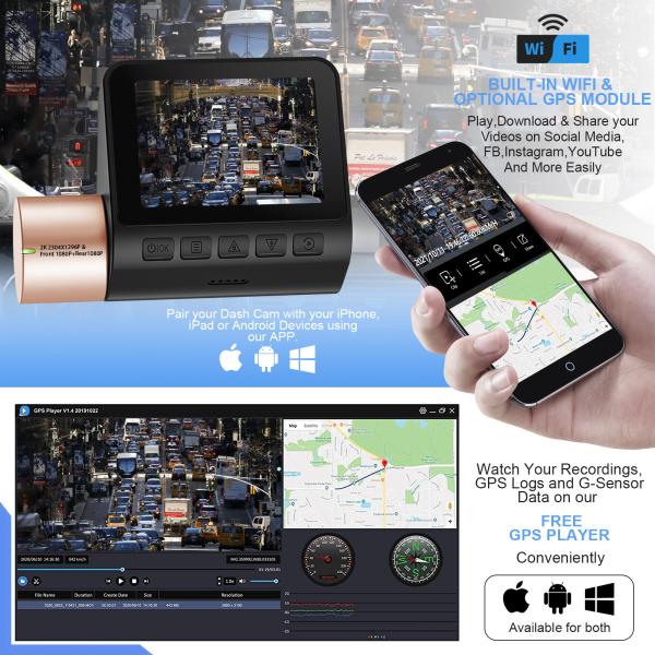 Автомобильный черный ящик LCD 4K GPS Dash Cam с видеомагнитофоном WIFI GPS