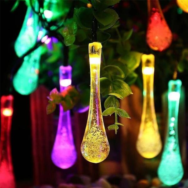 5000K Waterdrop Plug-in LED Light String for Courtyard Decor PVC Transparent Wire Colorful Colored Lighting