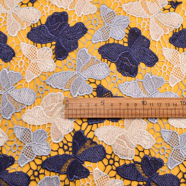 100% полиэстерная вышивка цветок и бабочка дизайн трикота французский кружевный ткань