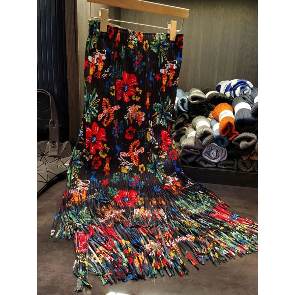 Fashion Summer New Nice Positioning Print Double Fringe Half Skirt Wrinkles Women's Slimming Skirt