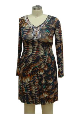 Shining Studs Ladies Long Spring Dresses , Bodycon Long Sleeve Deep V Neck Dress