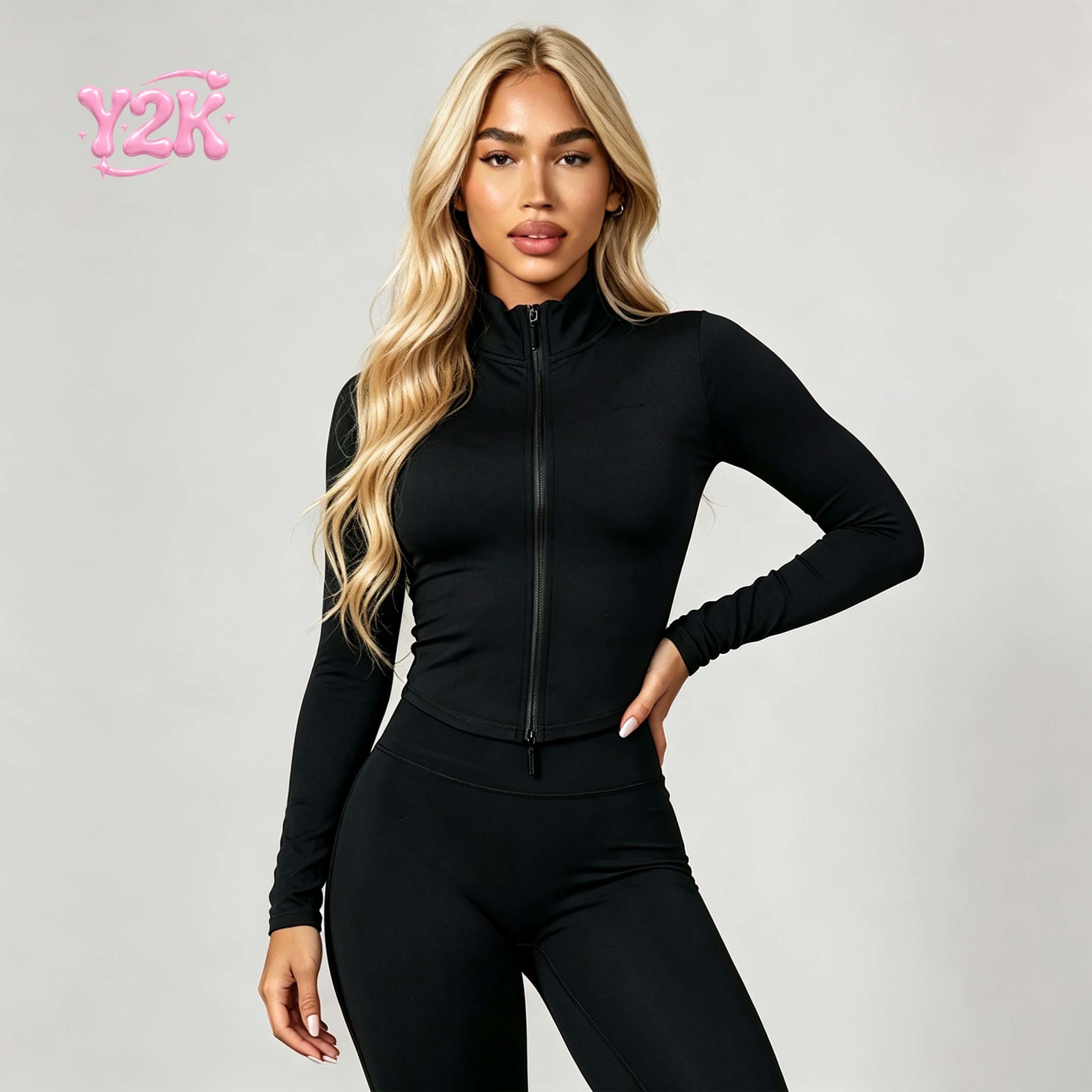 Custom Zip Up Yoga Jacket & High Waist Flare Pants Gym Set