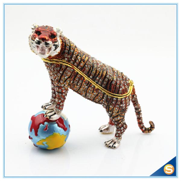 Wholesale Enamel Tiger With Ball Trinket Box Rhinestone Metal Trinket Box SCJ414