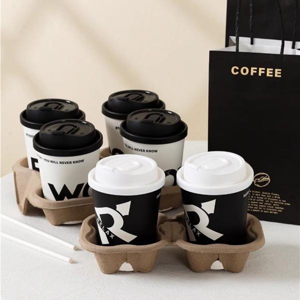 Hot Drink Cup Carrier Customized Request Biodegradable Brown Craft Paper Cup Holder Tray