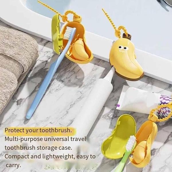 Banana-Shaped Toothbrush Cover And Silicone Toothpaste Travel Container Set – Cute Portable Travel Toothbrush Holder + Leak-Proof Toothpaste Tube Case – Reusable Silicone Dental Kit For Kids & Adults
