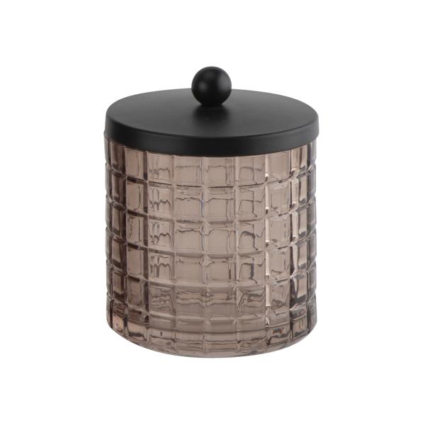 Brown Color Glass Bathroom Accessories Sets With Round Shape With Black Parts