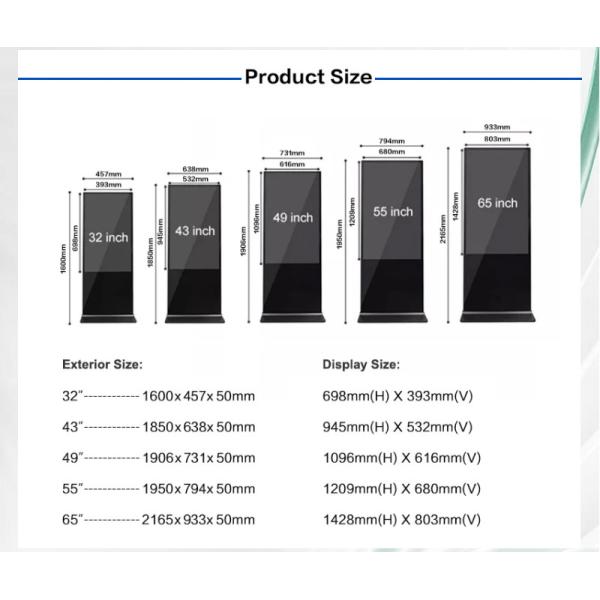 49-55 Inch Digital Signage Kiosk with 10-Point Capacitive Touchscreen 3840x2160 Resolution and IP54-Rated Casing