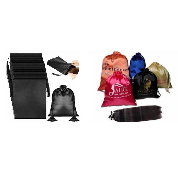 ROHS Black Satin Drawstring Bag Pouch Hair Extention Wig Package