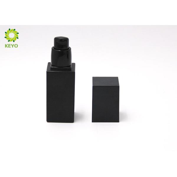 30ml Matte Black Cosmetic Serum Glass Bottle Square Shape With Plastic Pump Cap