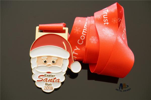 Santa Relief Metal Award Medals Die Casting Soft Enamel Smooth Back With Sublimated Ribbon