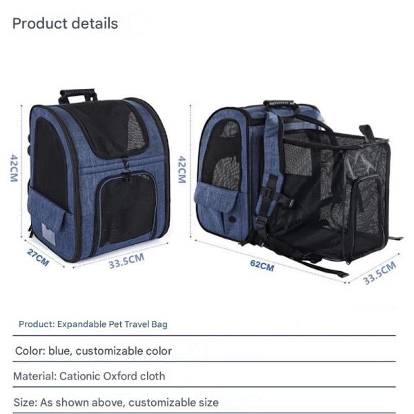 Outdoor 33.5*27*42CM Blue Cationic Oxford Expandable Pet Travel Backpack Soft Fabric Lovely Pet Necessities For Your Satisfied Companions