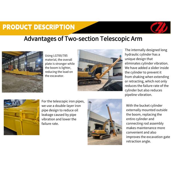 Excavator Extension Arm Telescopic Arm Extended Excavator Long Boom 12m 14m 15m 16m Two-section Telescopic Arm