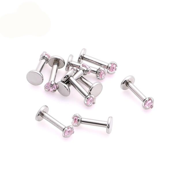 Internally Threaded Labret Piercing Jewelry with Prong Set Gem Top