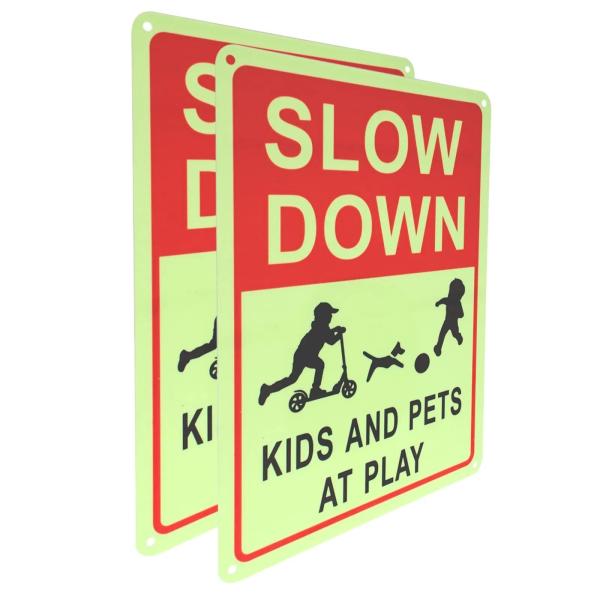 Custom Photoluminescent Safety Products Slow Down Sign Board Kids Playing