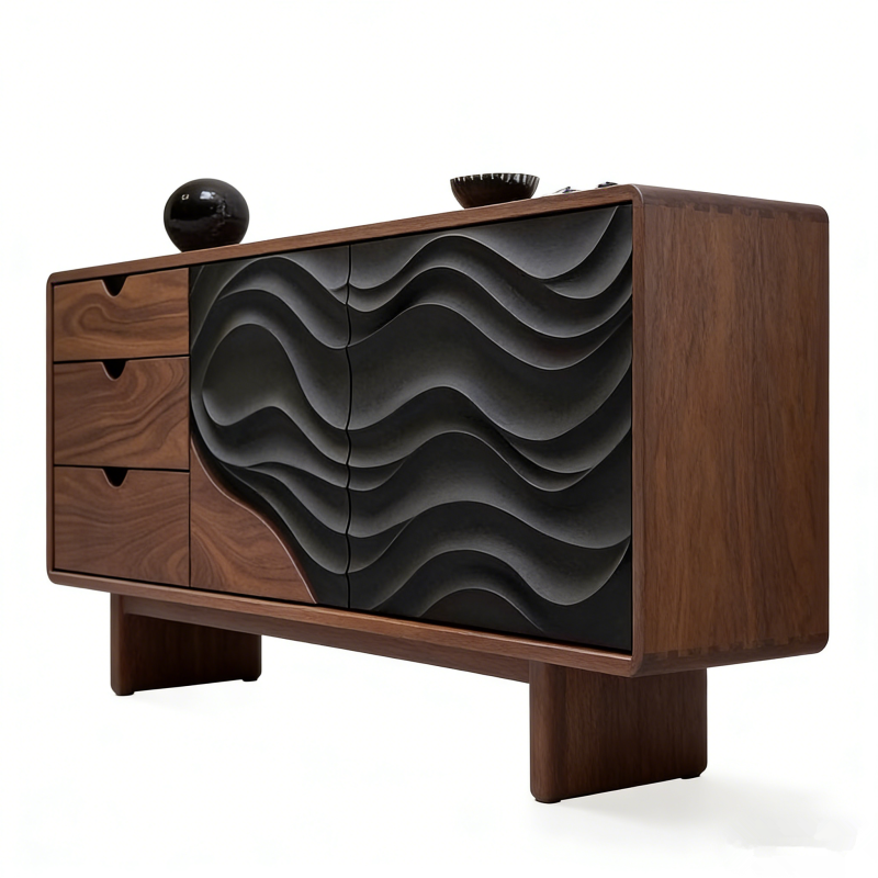 Nordic Modern Design Solid Wood TV Cabinet Black Walnut Sideboard & Tea Cabinet Wooden for Home Living Room Furniture