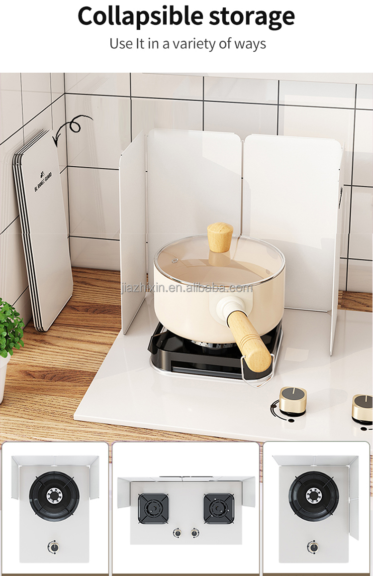 Kitchen Accessories Metal White Foldable Frying Pan Oil  Prevent Protection Screen Kitchen Splash Prevention Stove Baffle Plate