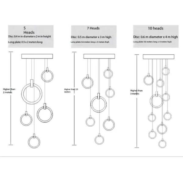 Apartamento Duplex de escalera de loft con lámparas de luz con elegir simple moderno para la villa anillo lámparas de luz largas 10KG de oro / diseño personalizado