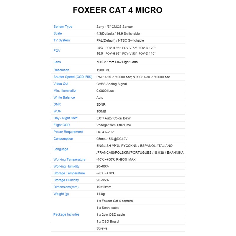 New Design Foxeer Cat4 1200Tvl M12  2.1mm Low Light Lens Professional Night Vision Camera for Drones