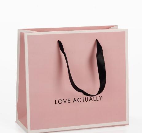 Custom Design Pink Color Paper Clothes Shopping Bags With Handles And Logo