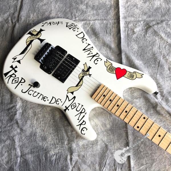 2020 New Electric Guitar Red Heart and Letters White Body Vibrato System Black Hardware Customized All Colors Logo Custo
