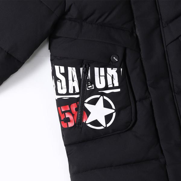 Bilemi Solid Black Thick Hooded Warm Boys Winter Jacket Fashion Parka Kids Downcoat
