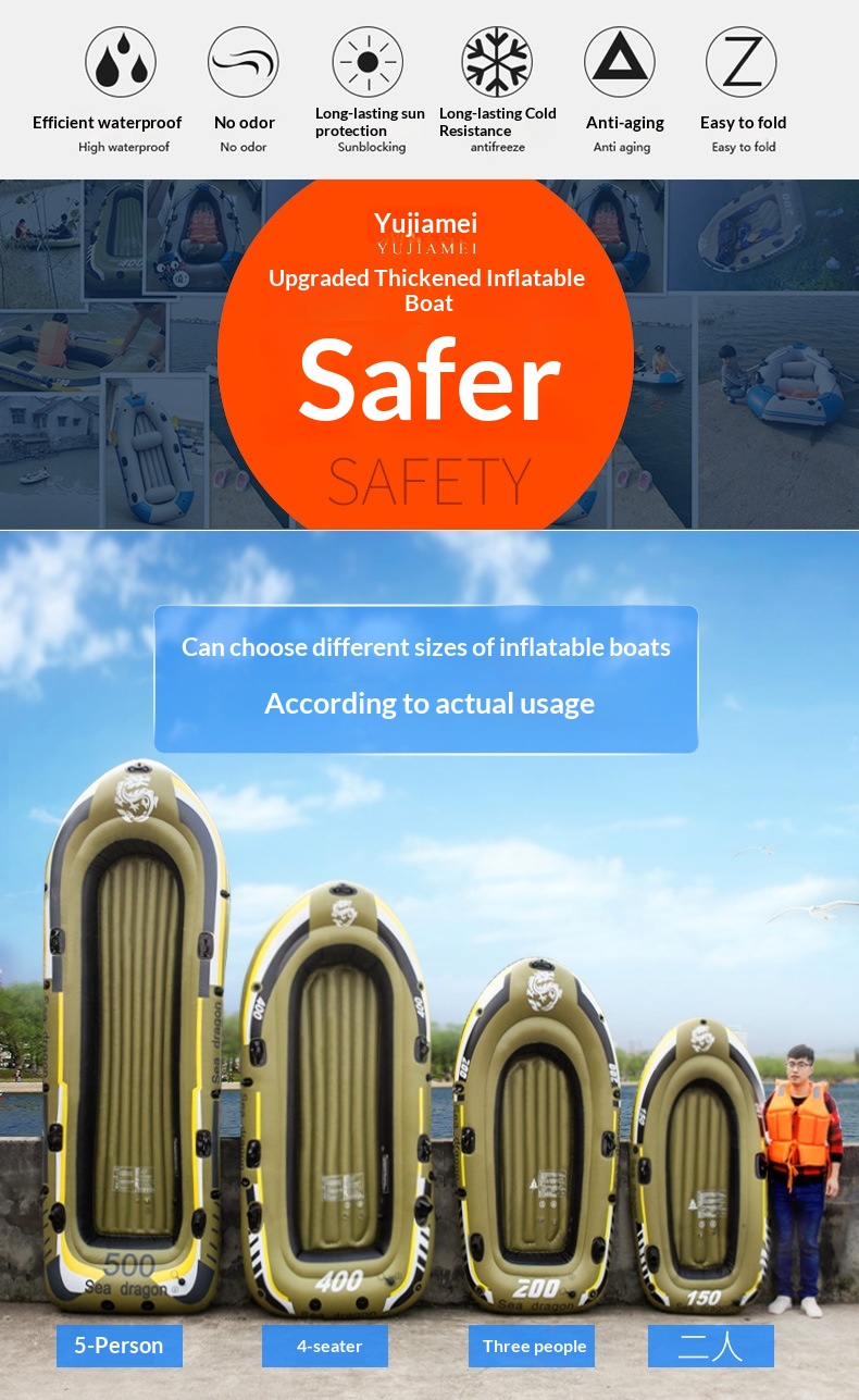 New Thickened Inflatable Kayak Rubber Dinghy Fishing Boat Air-Cushion Craft Lifeboat Outdoor Watercraft 480L Capacity 2-5