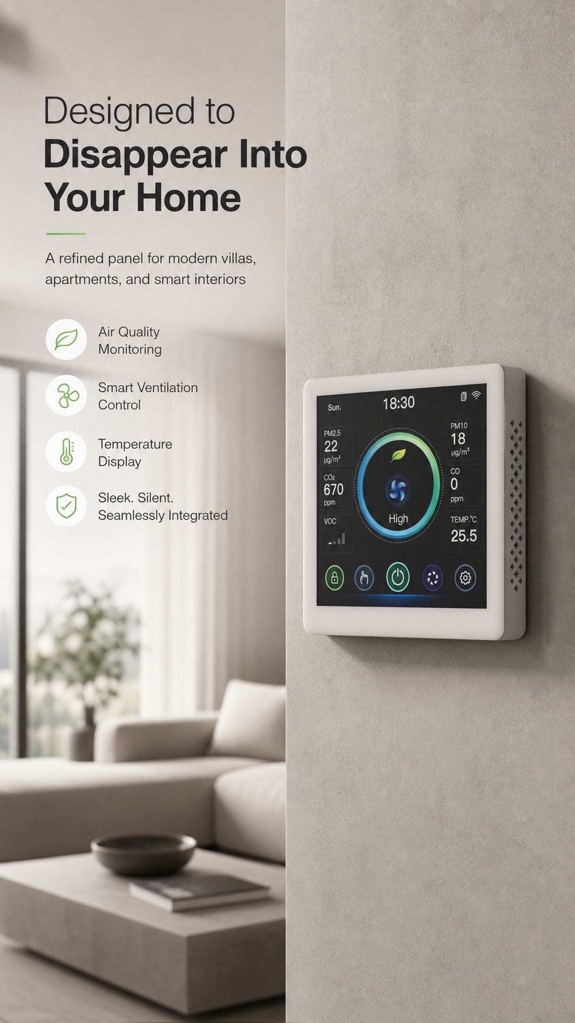 Smart HVAC Controller with 4 Inch LCD Color Screen Built-in CO+VOC+PM2.5+CO2+Temperature Sensors and Tuya WiFi & Modbus RS485